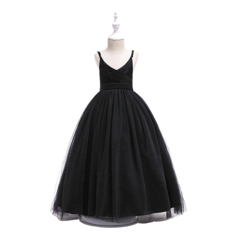Glamulice Kids Funeral Flower Girls Black Dress Lace Bridesmaid Long A Line Wedding Pageant Dresses Tulle Spaghetti Strap Party Gown Photo Shoot Holiday Evening Prom Princess Birthday Gown 6 - Image 2